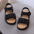 thumbnail image 4 of Girls Ruched Strap Sandals, Hook-and-Loop Soft Sole Summer Shoes, Lightweight Casual Flat Sandals for Kids, 4 of 6
