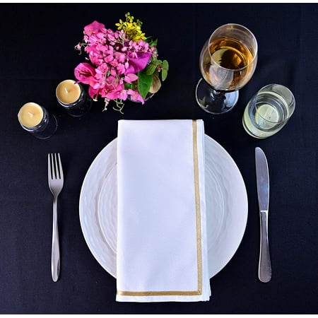 

Kohinoor Home Linen 100% Cotton Cloth Dinner Napkins - 22 x 22 inch (White) Oversized - Set of 4 - Handcrafted with Gold Satin Trim Border - Soft Designer Napkins - Perfect for Christmas