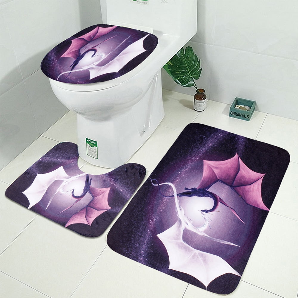 Animated Dragon Print Bathroom Shower Curtain Non Slip Toilet Cover Rugs Mat Set Animated Dragon Print Bathroom Shower Curtain Non Slip Toilet Cover Rugs Mat Set