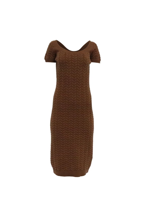 Pre-Owned Max Mara Caramba Knitted Midi Dress in Brown Wool