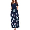 thumbnail image 2 of UTTOASFAY Women Summer Dress Cold Shoulder Floral Print Elegant Maxi Long Dress Pocket Dress Navy XL, 2 of 9