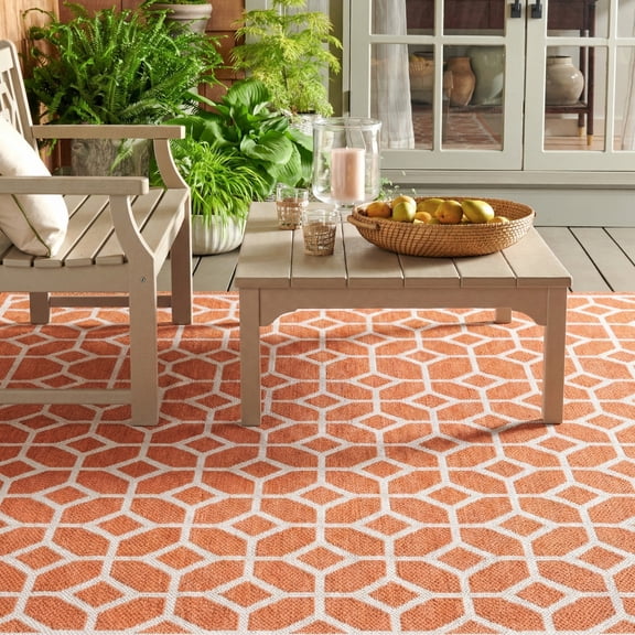 Safavieh Martha Stewart Beach House Jonette Geometric Indoor/Outdoor Area Rug, Rust/Creme, 6'7" x 8'7"
