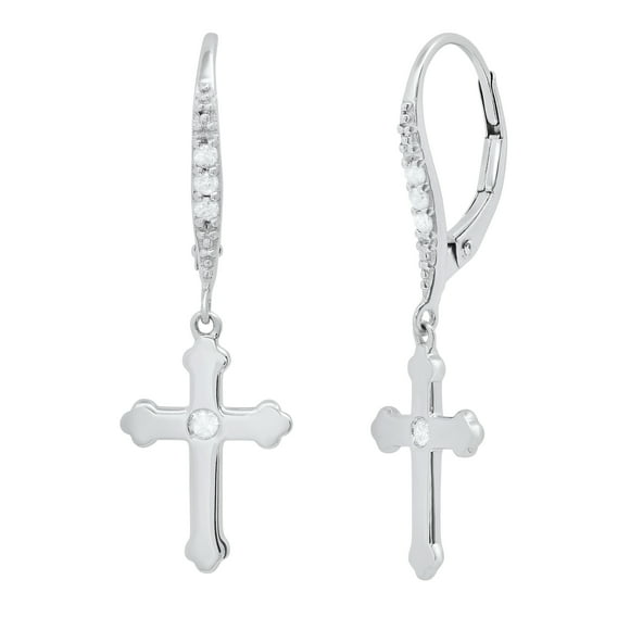 Dazzlingrock Collection Round Lab Grown White Diamond Cross Drop Unisex Earrings (0.14 ctw, Color H-I, Clarity SI2) in 18K White Gold