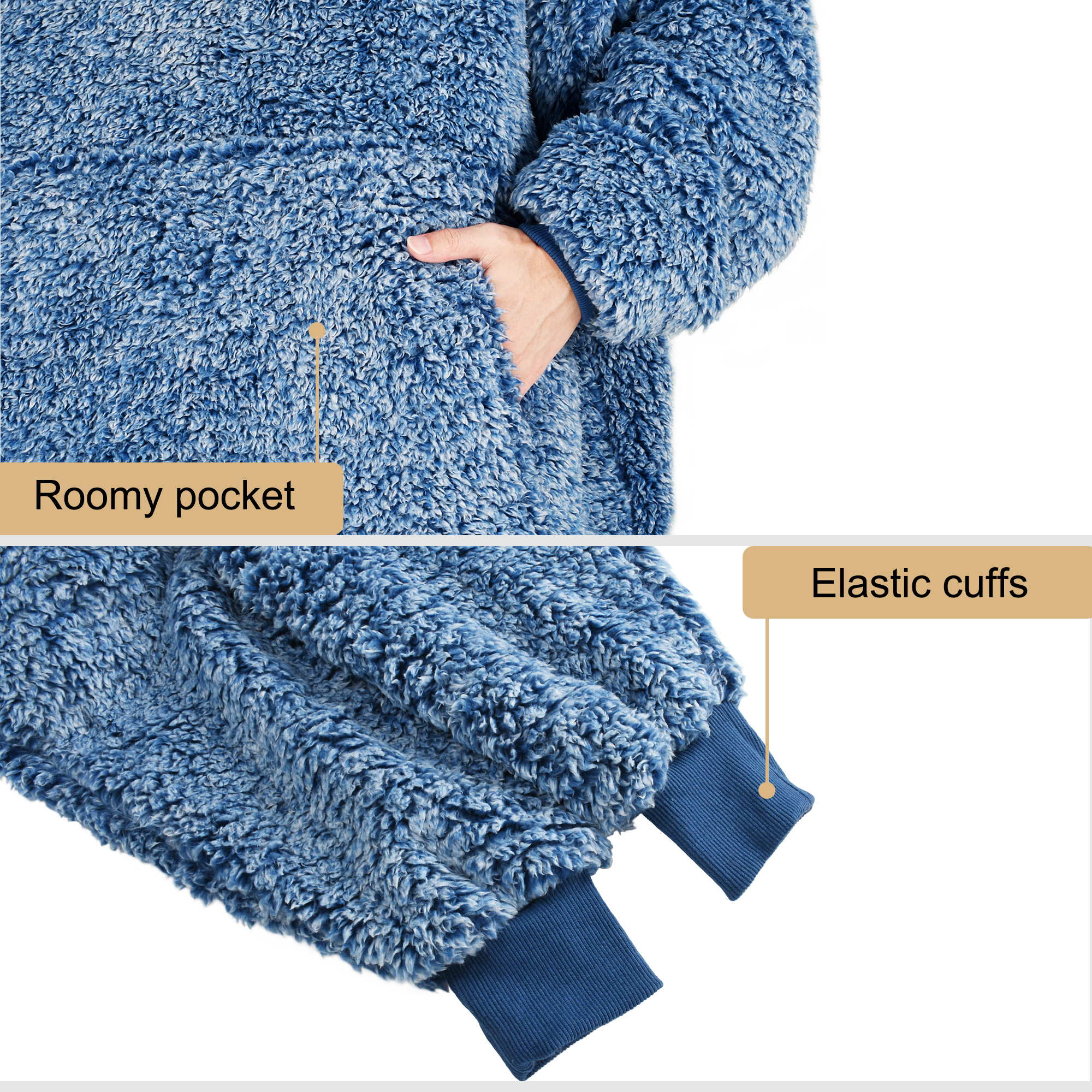 Catalonia Oversized Blanket Hoodie Sweatshirt, Wearable Sherpa Lounging Pullover for Adults Women Men