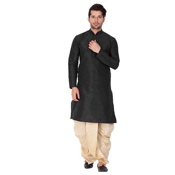 ELINA FASHION Men's Indian Banglori Silk Kurta Dhoti ( Pajama) Stitched Readymade Set Diwali Puja Traditional Wear