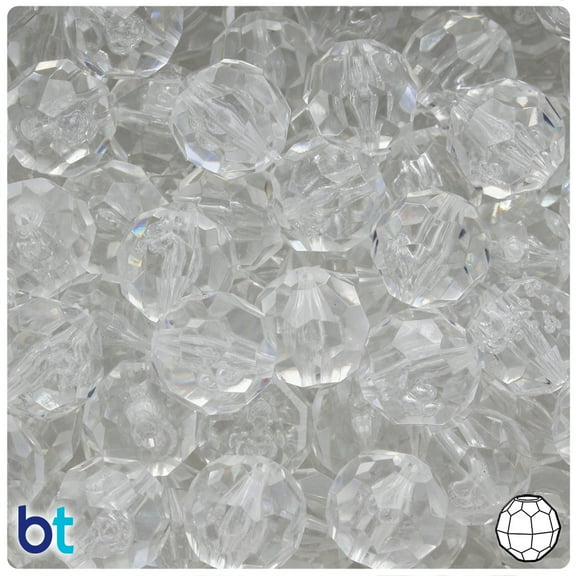 BeadTin Crystal Transparent 14mm Faceted Round Plastic Beads (36pcs)