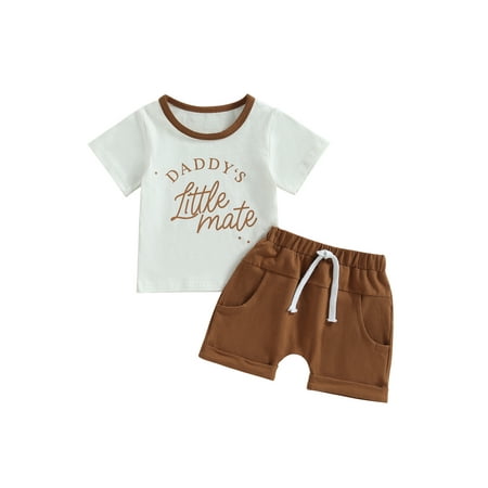 

Toddler Baby Boy Clothes Daddys Little Mate Short Sleeve T-Shirt Elastic Drawstring Shorts Summer Outfit