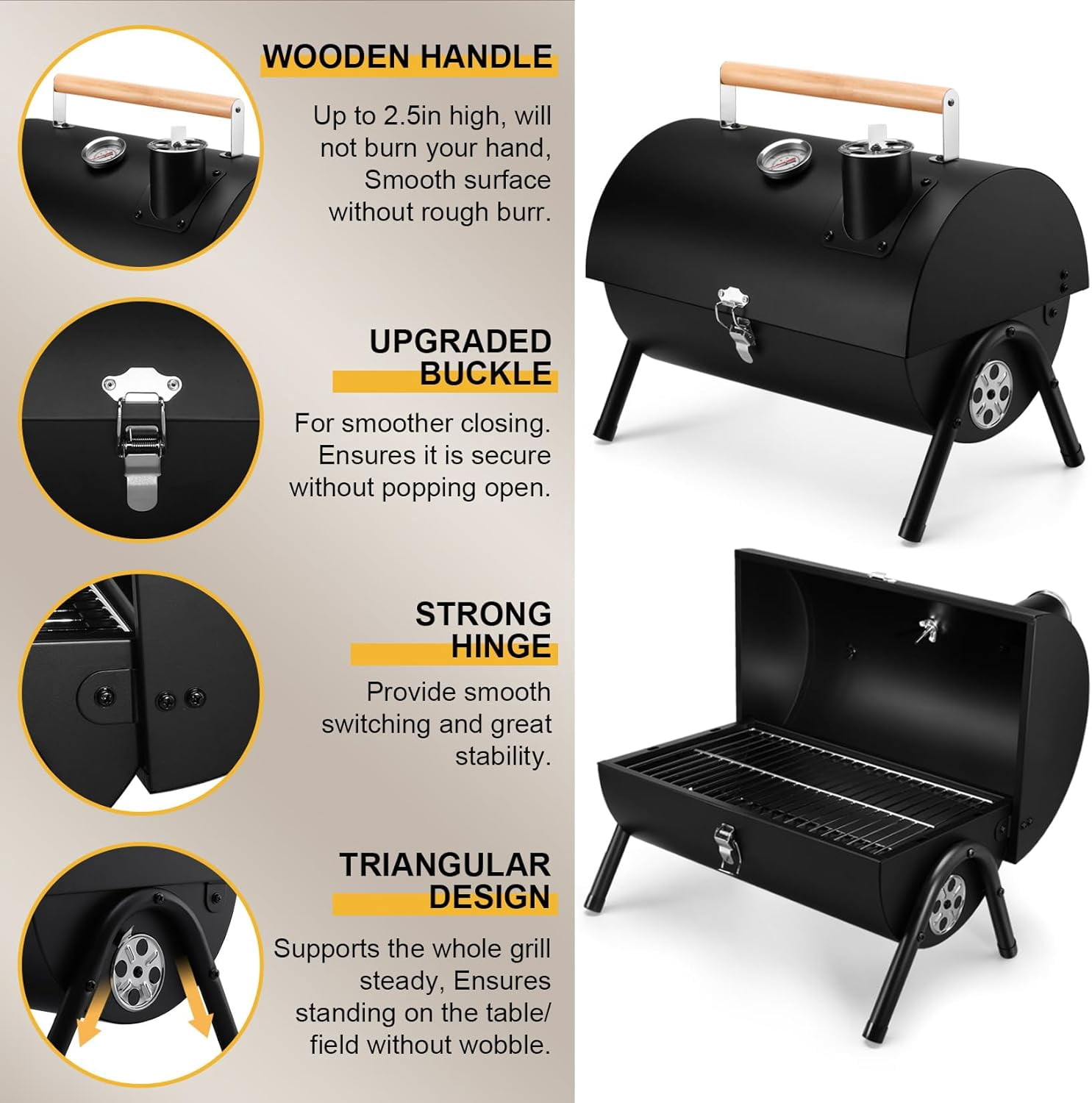 Portable Charcoal Grill Set, Small Tabletop Barbecue Grill with Accessories Tools for Outdoor Camping BBQ Grilling Backyard Party Cooking, Heavy Duty & Innovative Design, Thermometer &Chimney