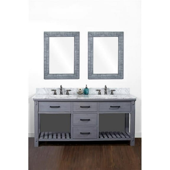 WK8472-BG-CW TOP 72 in. Rustic Solid Fir Double Sink Vanity in Blue Grey Driftwood With Carrara White Marble Top-No Faucet
