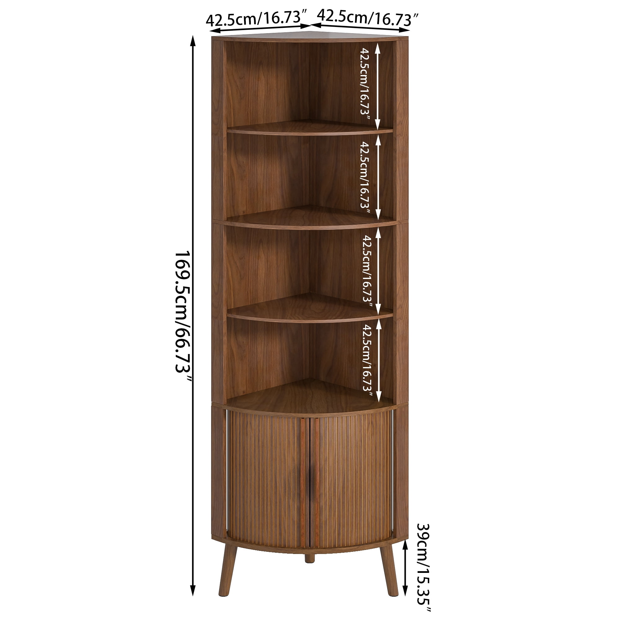 Bathroom Floor Corner Cabinet with Doors, Freestanding Narrow Storage Cabinets for Living Room, Kitchen, Walnut Color
