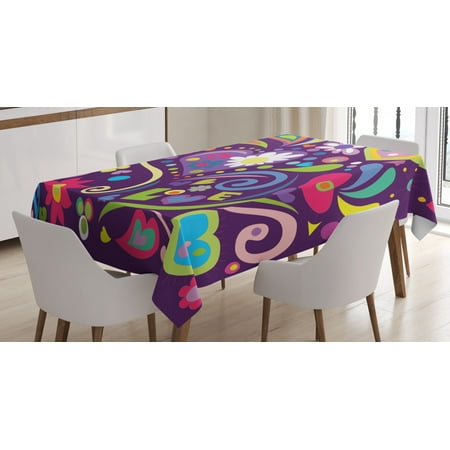 

Doodle Tablecloth Love Sixties Inspired Arrangement of Various Retro Elements Heart Feather One Love Rectangular Table Cover for Dining Room Kitchen 52 X 70 Inches Multicolor by Ambesonne