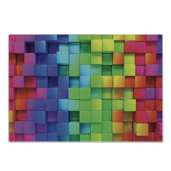 Colorful Cutting Board, Rainbow Colored Contour Display Futuristic Block Brick-Like Geometric Artisan, Decorative Tempered Glass Cutting and Serving Board, Small Size, Multicolor, by Ambesonne