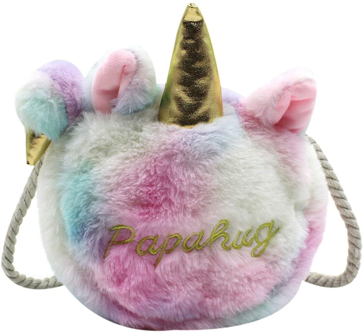 Girls Crossbody Purse Cute Rainbow Unicorn Plush Shoulder Phone Bag Mini Wallet Pouch for Kids 
