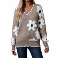 thumbnail image 2 of GILIGEGE Women's Oversized V Neck Fuzzy Sweater Chunky Knit Tops,2026 Long Sleeve Comfy,Flower Printed Pullover,Soft Loose Fit,Fall Clothes Ribbed Lightweight Teacher Outfits,Cute,Stylish Dark Gray, 2 of 4