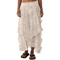 thumbnail image 7 of LWavelet Women Lace Tiered Maxi Skirt High Waist Ruffled Hem Boho Long Skirt Beige M, 7 of 7
