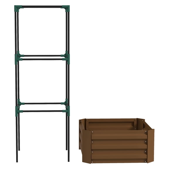 Galvanized Planter Box, 24" x 24" x 55" Raised Garden Bed with Tomato Cage for Climbing Vines, Brown