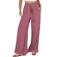 thumbnail image 2 of Pantalones palazzo anchos para mujer - Cintura elástica con cordón, poliéster ligero, ropa informal de playa, para todas las estaciones, tallas S-XXXL, cintura 60-114 cm, corte holgado, 2 of 5