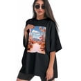 thumbnail image 3 of Plus Size Shirt for Women Black Tops for Women Short Sleeves Shirt for Women Flowers T Shirt Crewneck Shirt for Women XL, 3 of 5