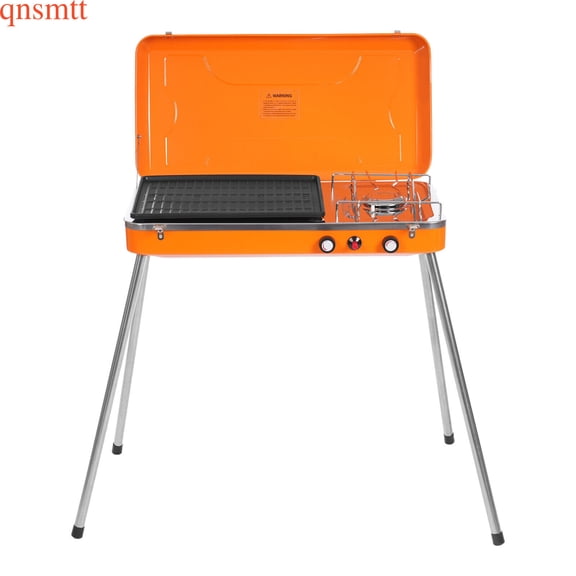Portable Dual-Burner Camping Stove - 5860 BTU x 2, Orange Tabletop Gas Grill for Outdoor Cooking, BBQ, Backyard & Camping