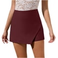 thumbnail image 2 of PiGOGI Women's Zipper Irregular Skirt Shorts Solid Color Casual Summer Divided Skort with Pockets Wine XL, 2 of 8