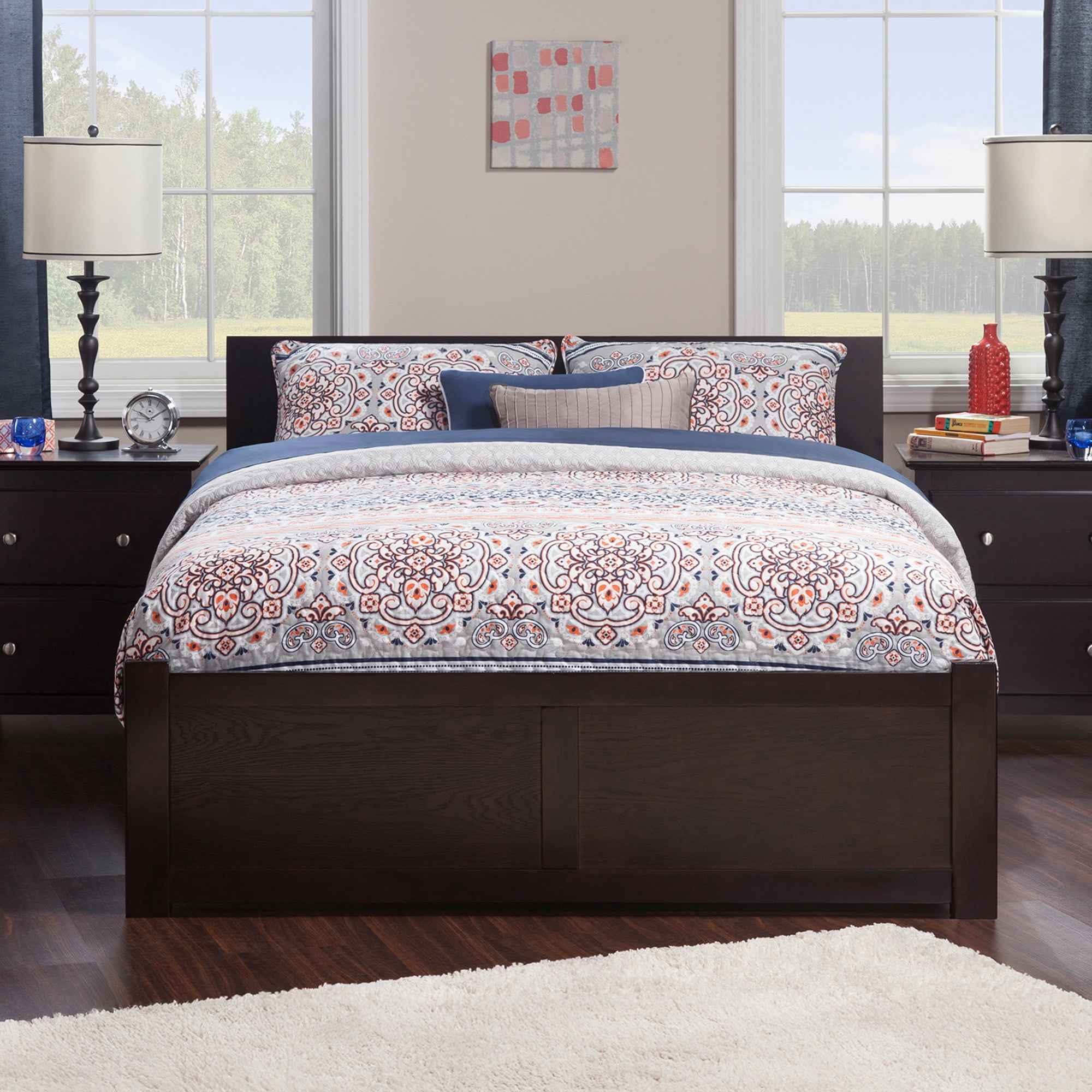 AFI Orlando Queen Wood Platform Bed with Headboard Footboard & Twin XL Trundle, Espresso