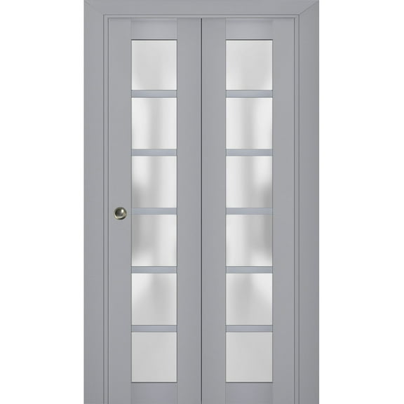 Sliding Closet Bi-fold Doors | Veregio 7602 Matte Grey with Frosted Glass