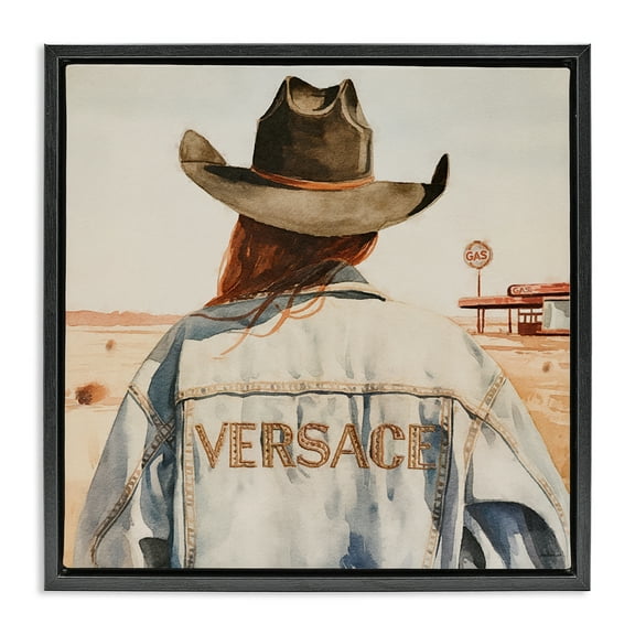 Stupell Industries Glam Jacket Cowgirl People Painting Black Floater Framed Canvas Art Print Wall Art, 18 x 18