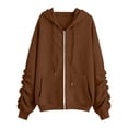 thumbnail image 5 of Aezemi Womens Drawstring Hoodie Sweatshirts Zip up Fashion Ruched Long Sleeve Winter Fall Outerwear Women Comfy Hooded Fashion Soft Full Zip Blouses with Pockets M, 5 of 6