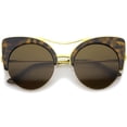 thumbnail image 1 of sunglassLA Unisex Women's Bold Metal Brow Bar Semi-Rimless Round Cat Eye Sunglasses (Tortoise-Gold / Brown) - 52mm, 1 of 4
