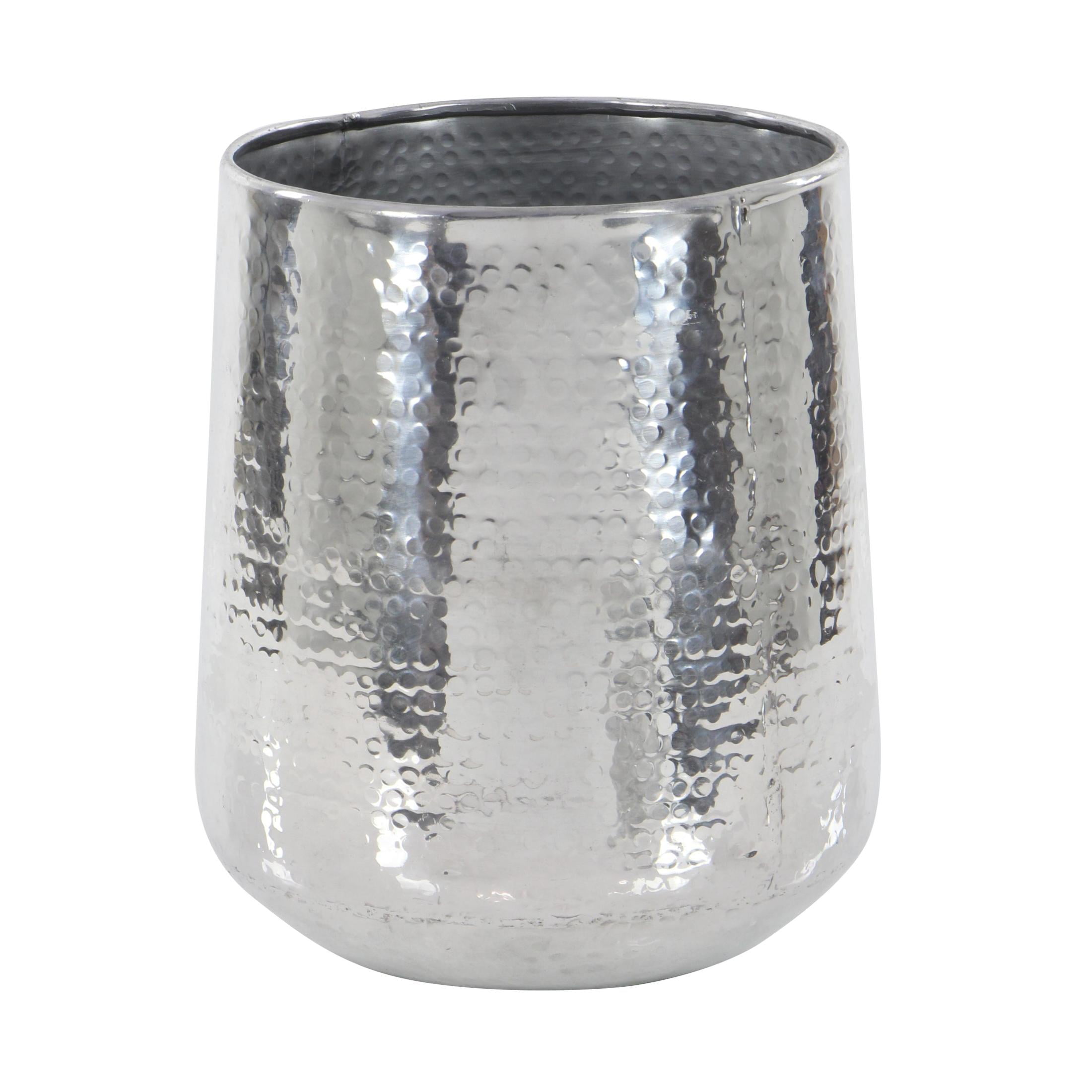 DecMode Silver Aluminum Metal Wide Hammered Indoor Outdoor Planter, Set of 3 21", 16", 13"H