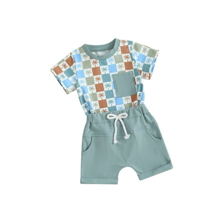 

Baby Boys Shorts Set Short Sleeve Plaid Tree Print T-shirt Shorts