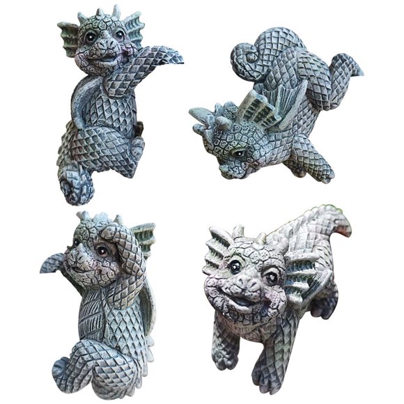 EASTIN Statues de Dragon 4 Pcs Petite Statue de Bébé Dragon Statues de Jardin de Dragon