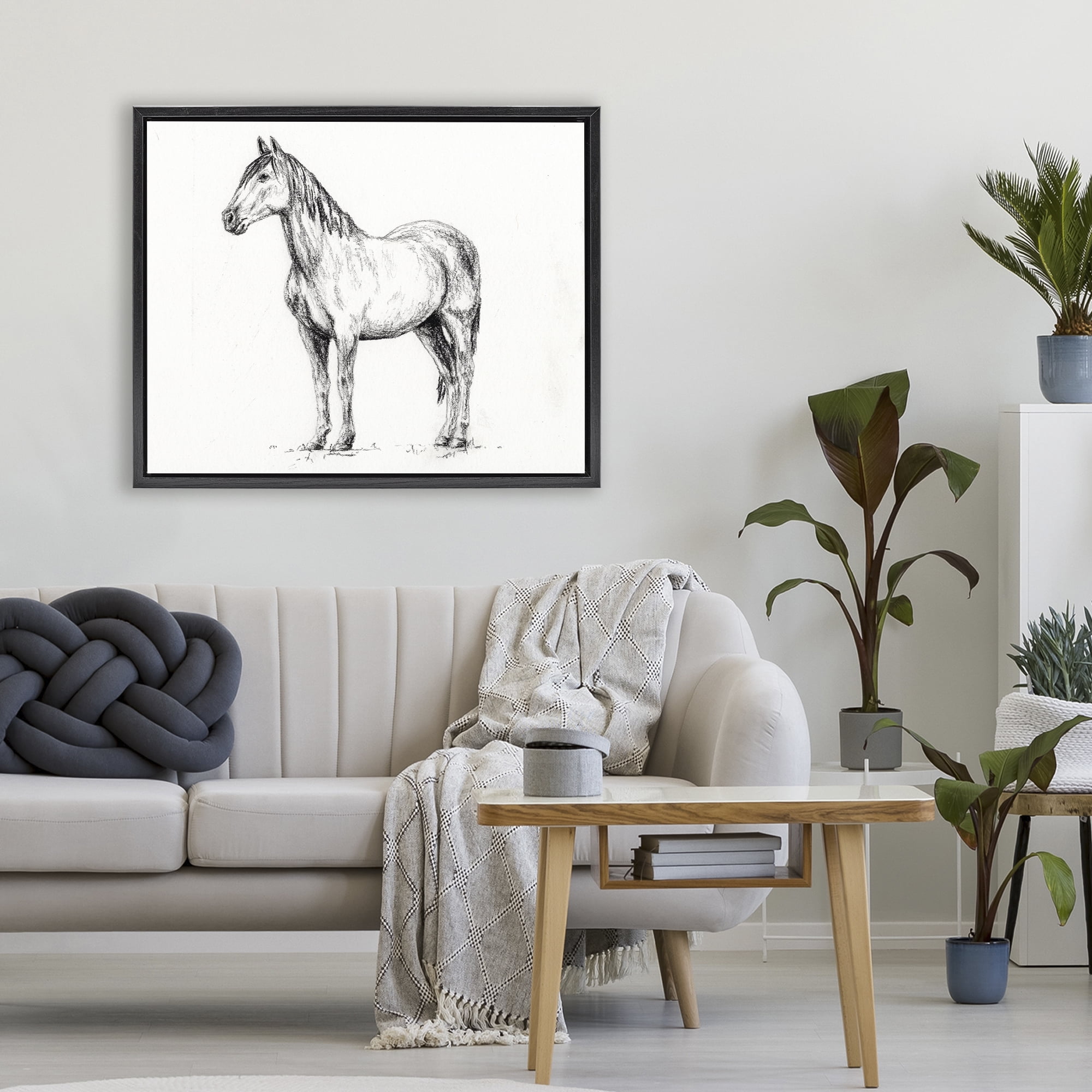 Stupell Industries Horse In Charcoal Black Framed Floater Canvas Wall Art, design by Leah Noel Art