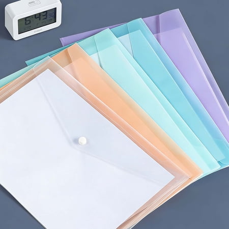 CMrtew 2pcs Plastic Envelopes Poly Envelopes with Snap Button Closure Clear Document Folders Letter A4 Size File Envelopes Plastic File Folders for School Home Work Office Organization Random Color