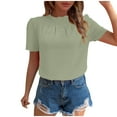 thumbnail image 2 of Shirts for Women Plus Size Short Sleeve Solid Color V-Neck Button-Front Top Army Green XXL, 2 of 6