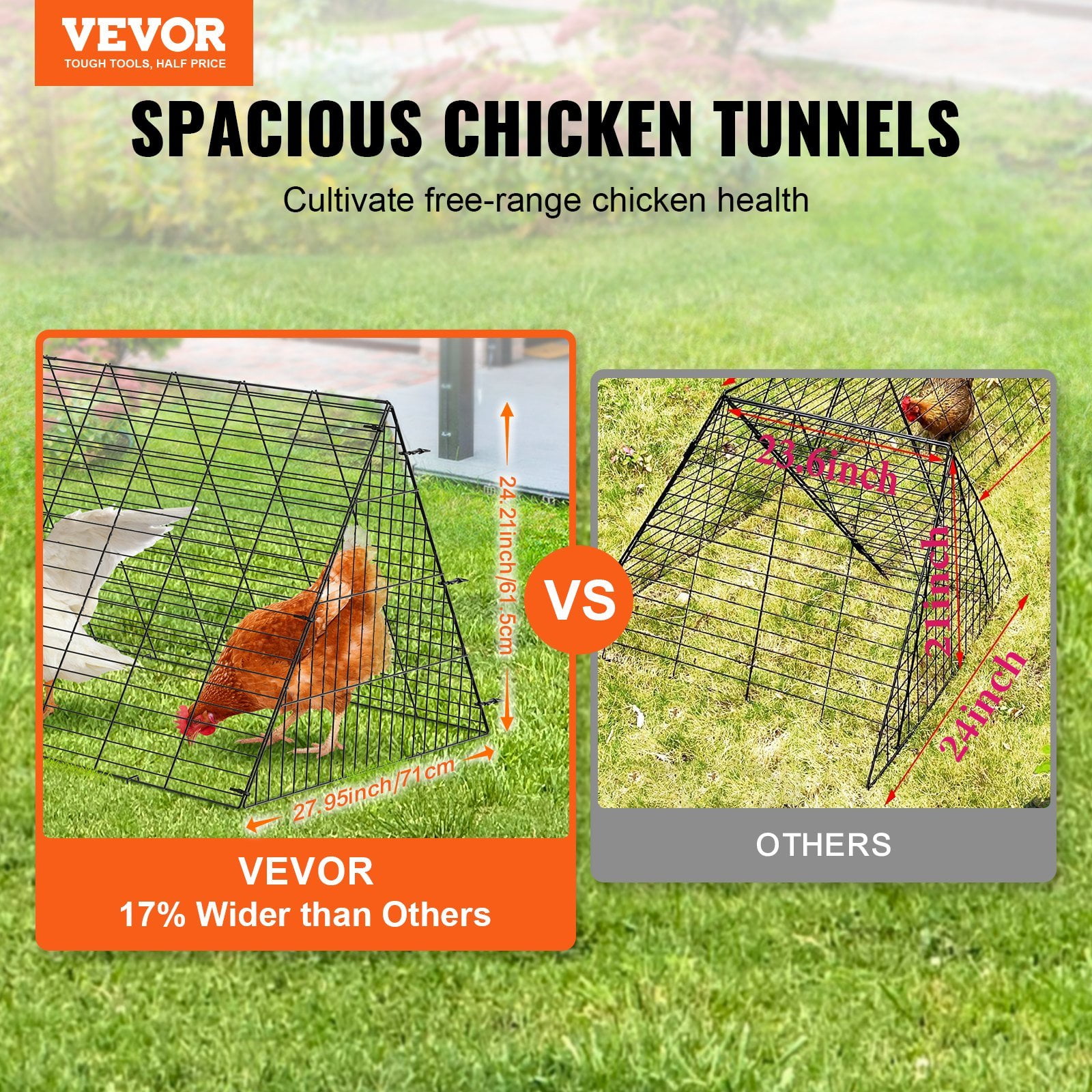 HCY Chicken Tunnels, 287 x 78.7 x 24.2 inch(LxWxH) Chicken Tunnels for Yard, Portable Chicken Tunnels for Outside with Corner Frames, 2 Sets, Suitable for Chickens, Ducks, Rabbits