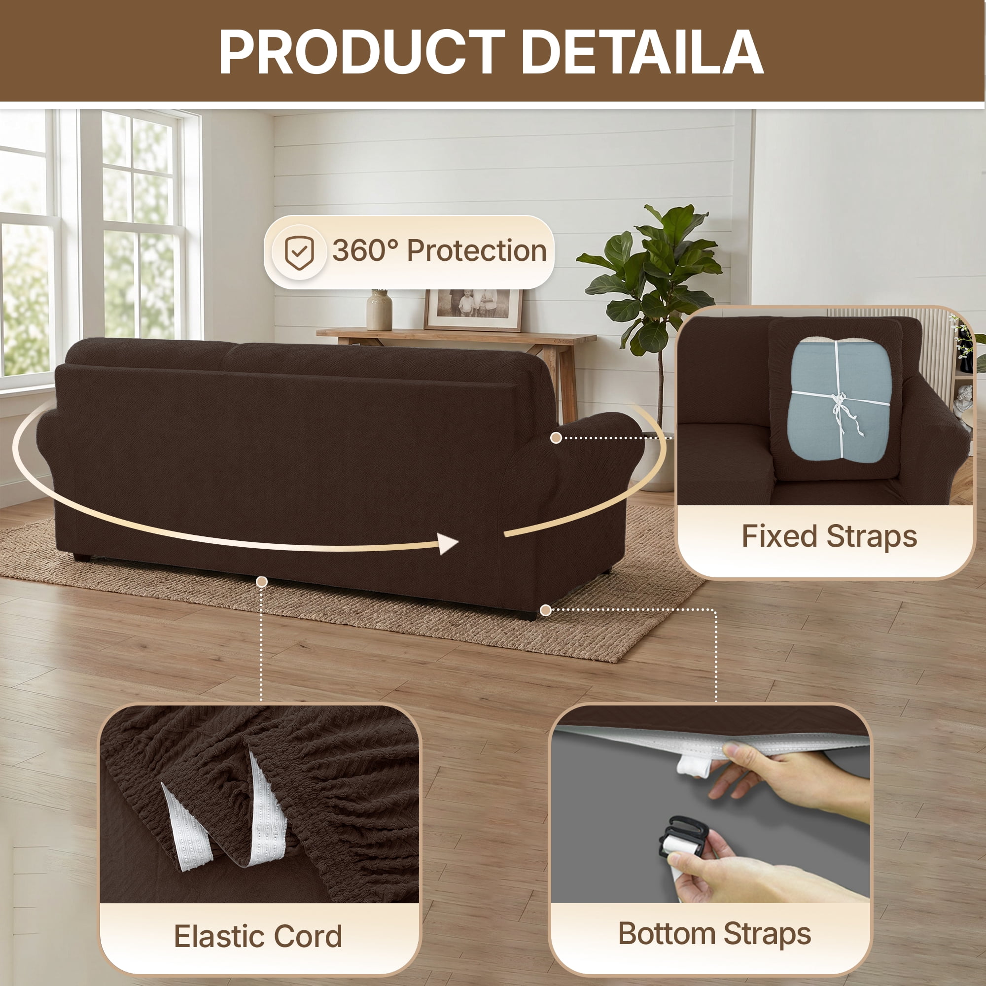 JIATER 3-Piece Sofa Cover Stretch Couch Cover Washable Sofa Slipcover Furniture Protector with 2 Cushion Covers,Loveseat Coffee