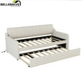 Bellemave Twin Size Upholstery Daybed with Adjustable Trundle and USB Charging Design,Wooden