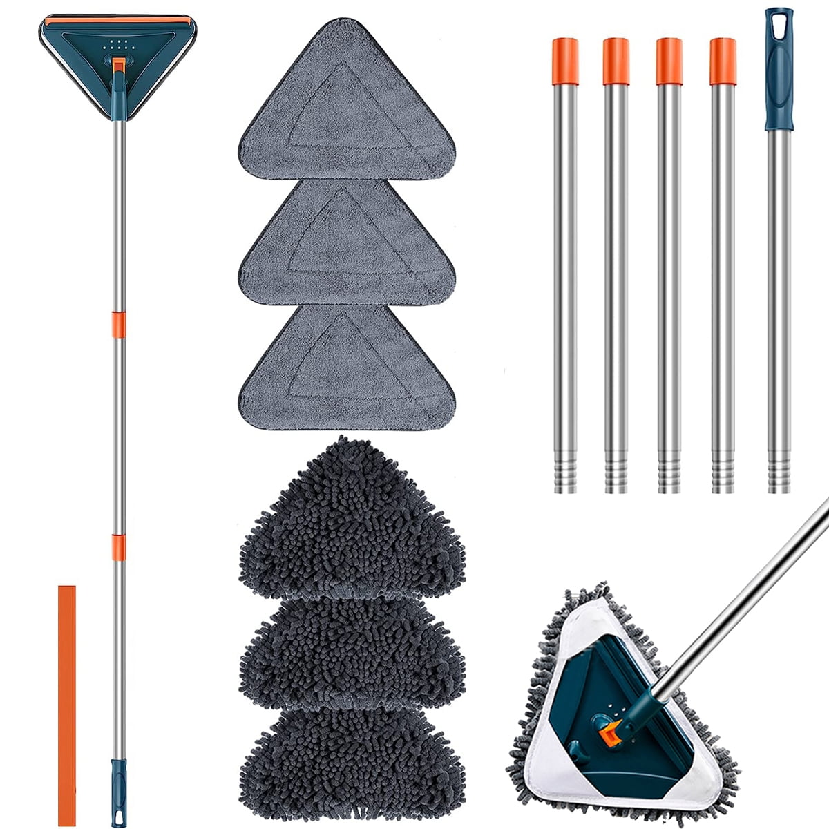 Hinzonek85" Wall Mop Wall Cleaner with Long Handle , 360 Rotating Microfiber Dust Mop Triangle Wet and Dry Dust Mop for Ceiling Window Washer, Cleaning Wall and Baseboard Duster