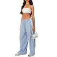thumbnail image 3 of Elippeo Women Casual Pants  Drawstring Elastic Waist Striped Loose Long Trousers Streetwear, 3 of 6