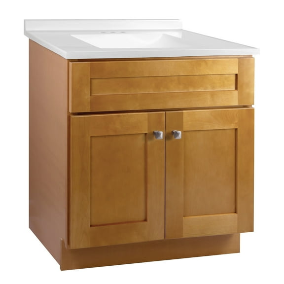 Design House Brookings Vanity in Modern Birch with Solid White Cultured Marble Top, Fully Assembled, 31-Inch