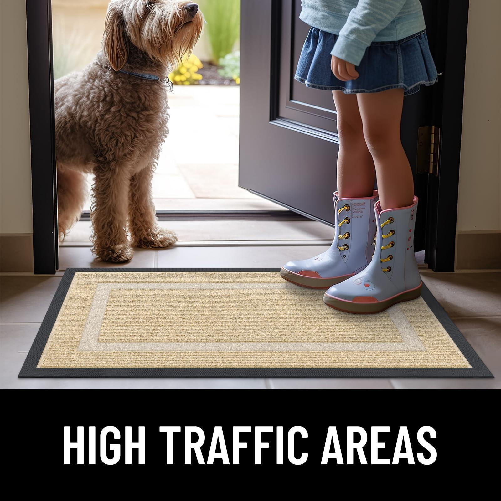 Smiry Door Mats For Inside, Low Profile Dirt Trapper Front Door Rugs, Fade Resistant Doormats For Outdoor Entrance, 36"x24", Beige