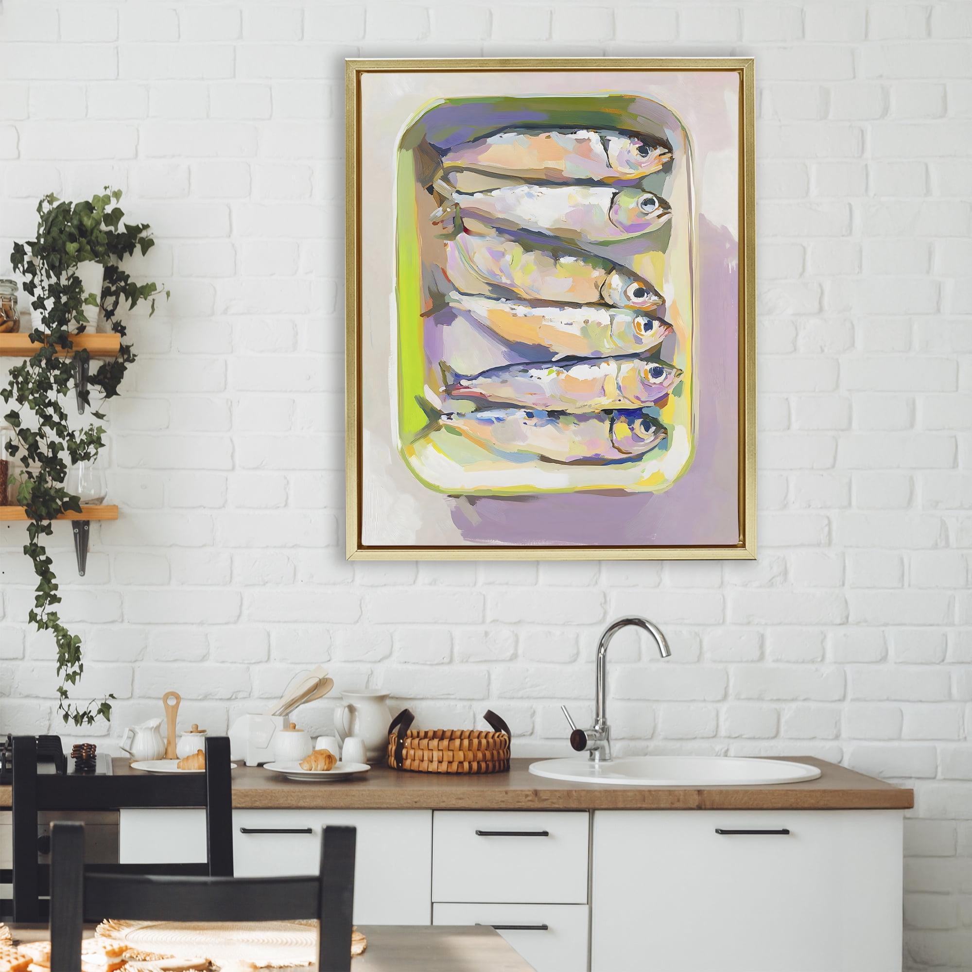Stupell Industries Vibrant Hued Sardines Gold Framed Floater Canvas Wall Art, design by The Prints Vibe
