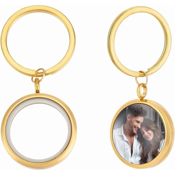 2Pcs Round Locket Keychain for Women Men Stainless Steel Personalized Friendship Memory Locket Key Chain Stainless Steel