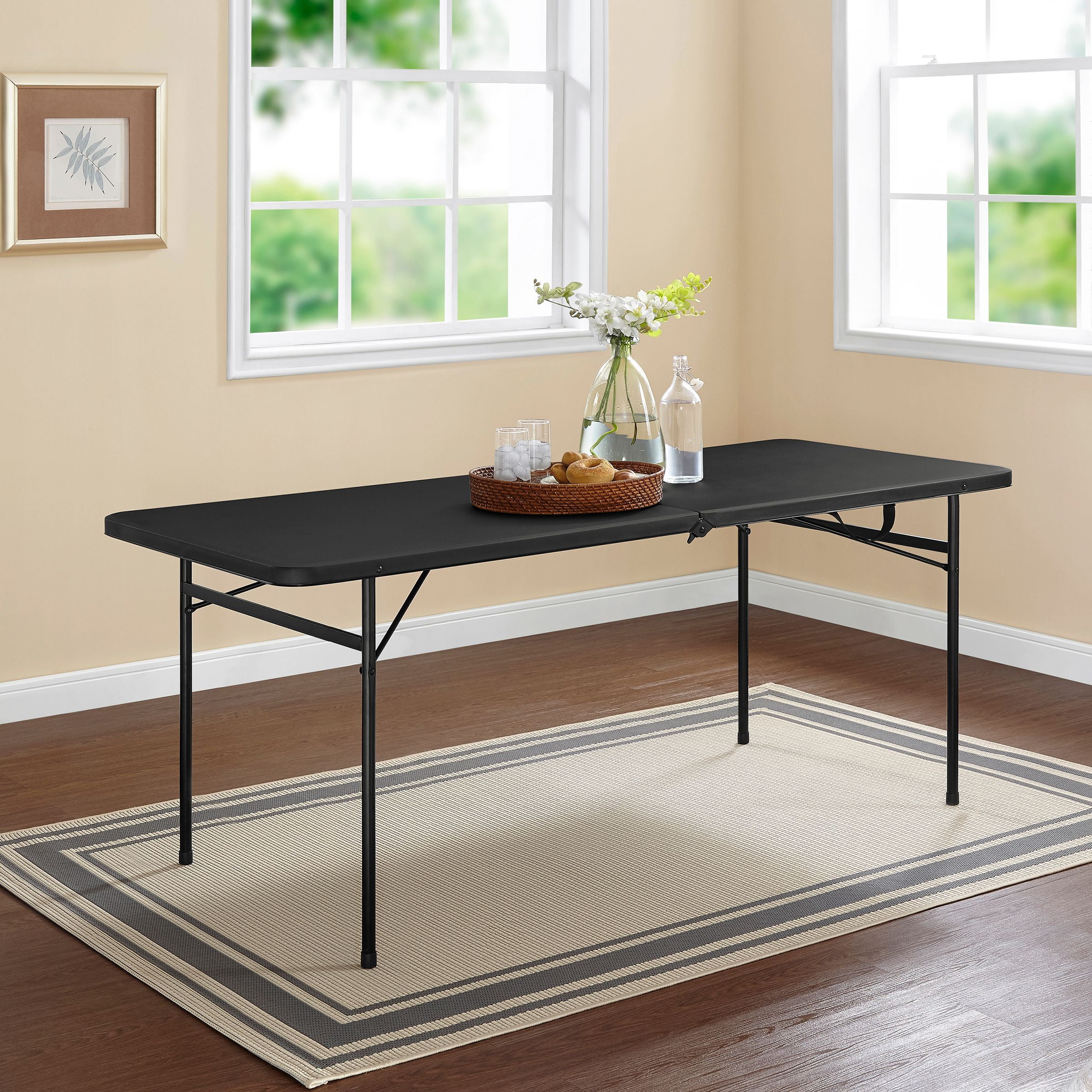 Mainstays 6 Foot Bi-Fold Plastic Black Home Office Classic Furniture Table New 