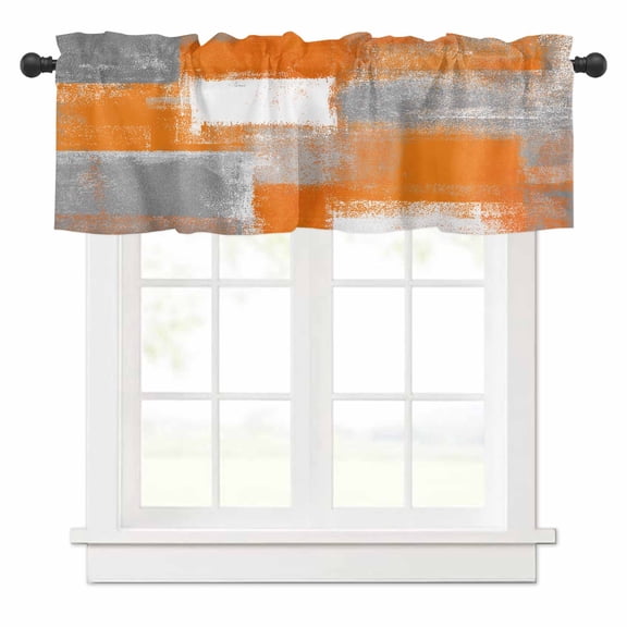 Orange Grey Abstract Valances for Windows Vintage Modern Rod Pocket Curtain Valance Window Treatment Short Curtains for Kitchen Living Room, 54"x18"