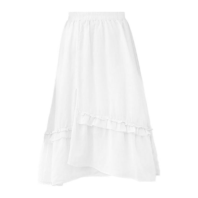Gibobby faldas para niña Falda de encaje de doble capa para mujer Falda fina de línea A de cintura alta Media falda de longitud media(Blanco, XL)