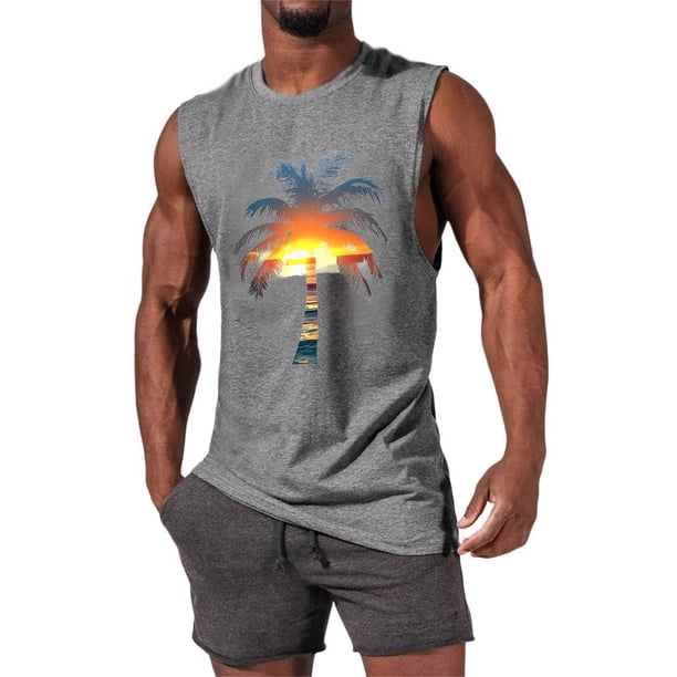 Camiseta sin mangas de cuello redondo para hombre, informal, a la moda, con estampado, deportiva, de poliéster