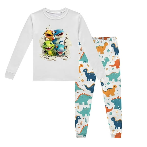 Jhhlsf Boys Outfit Sets Children's Dinosaur Print Crew Neck Top Long Pants Pajama Fall Outfits