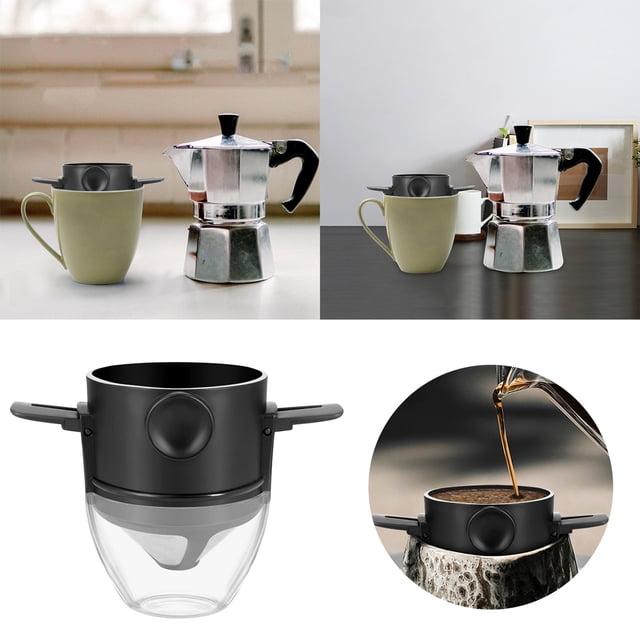 Pour Over Coffee Maker Portable Stainless Steel Reusable Coffee Filter Mini Collapsible Paperless Single Serve 1 2 Cup Coffee Dripper Cup Travel Camping Offices Backpacking